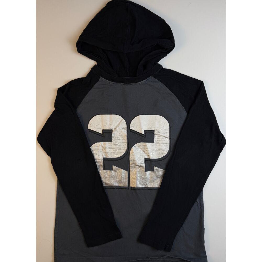 The Childrens Place Boys Hooded Long Sleeve Shirt Gray Black Youth L 10/12
